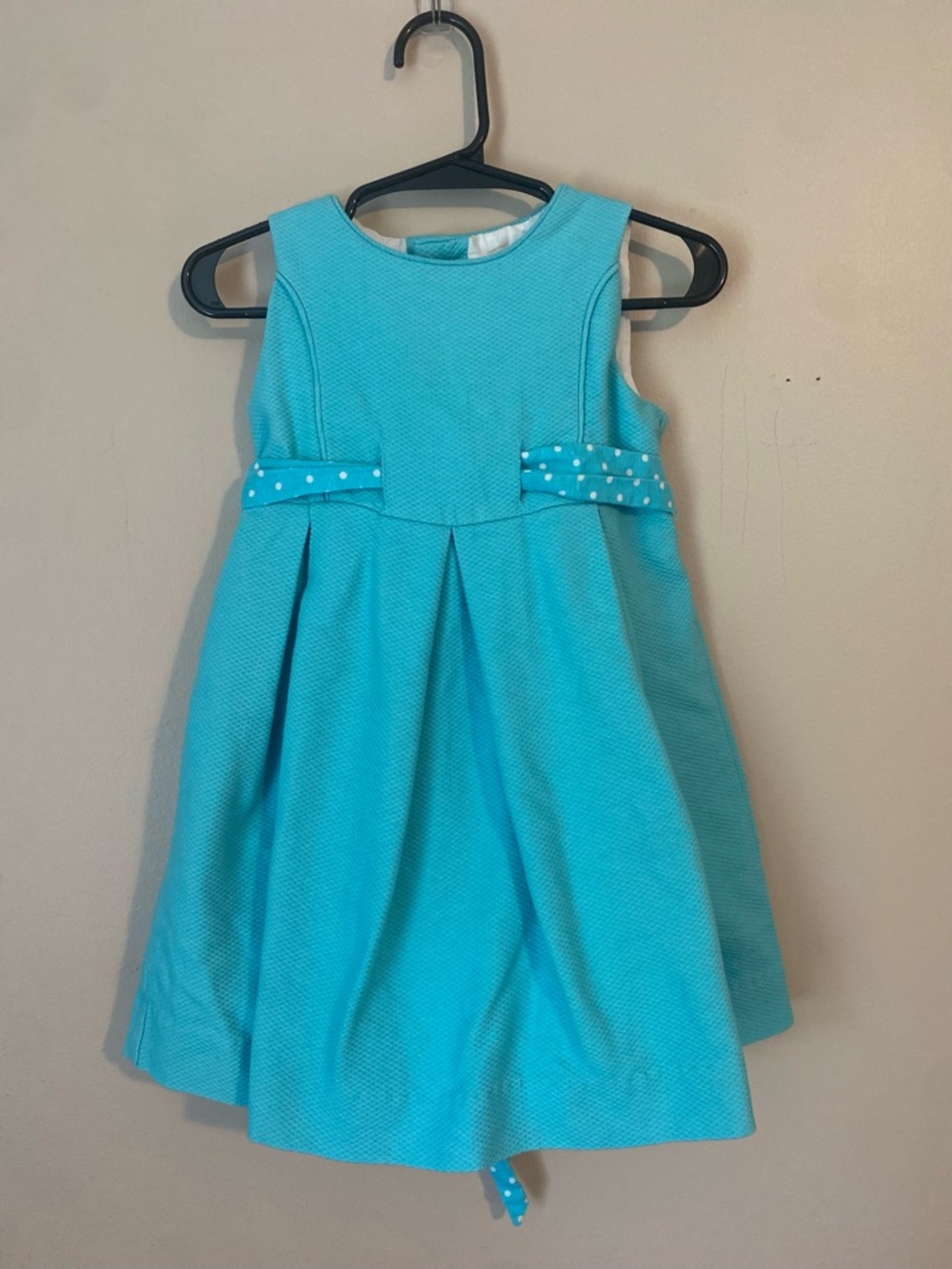 Girls' Aqua Fit-and-Flare Party Dress with Polka-Dot Waist Bow